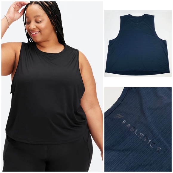 Fabletics Muscle Tank Vertical Logo Back Neck Lightweight Black - Picture 1 of 11